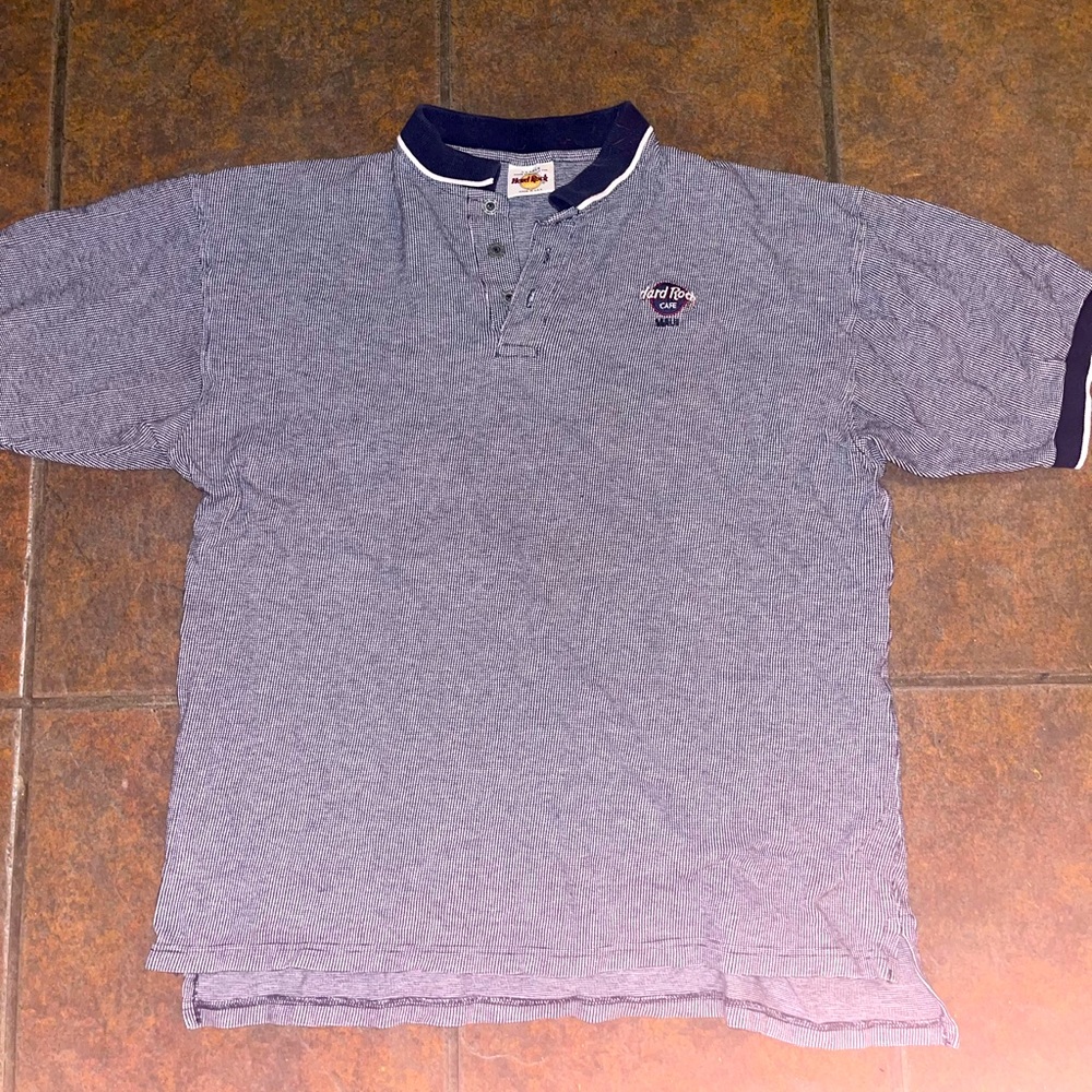 VINTAGE Hard Rock Cafe Maui Polo Shirt Adult Large Gray Blue Logo Casual Men's